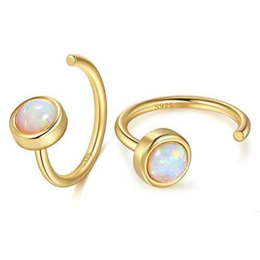 8656 Hug Hoop Earring 18K Gold Plated 925 Sterling Silver Synthetic White